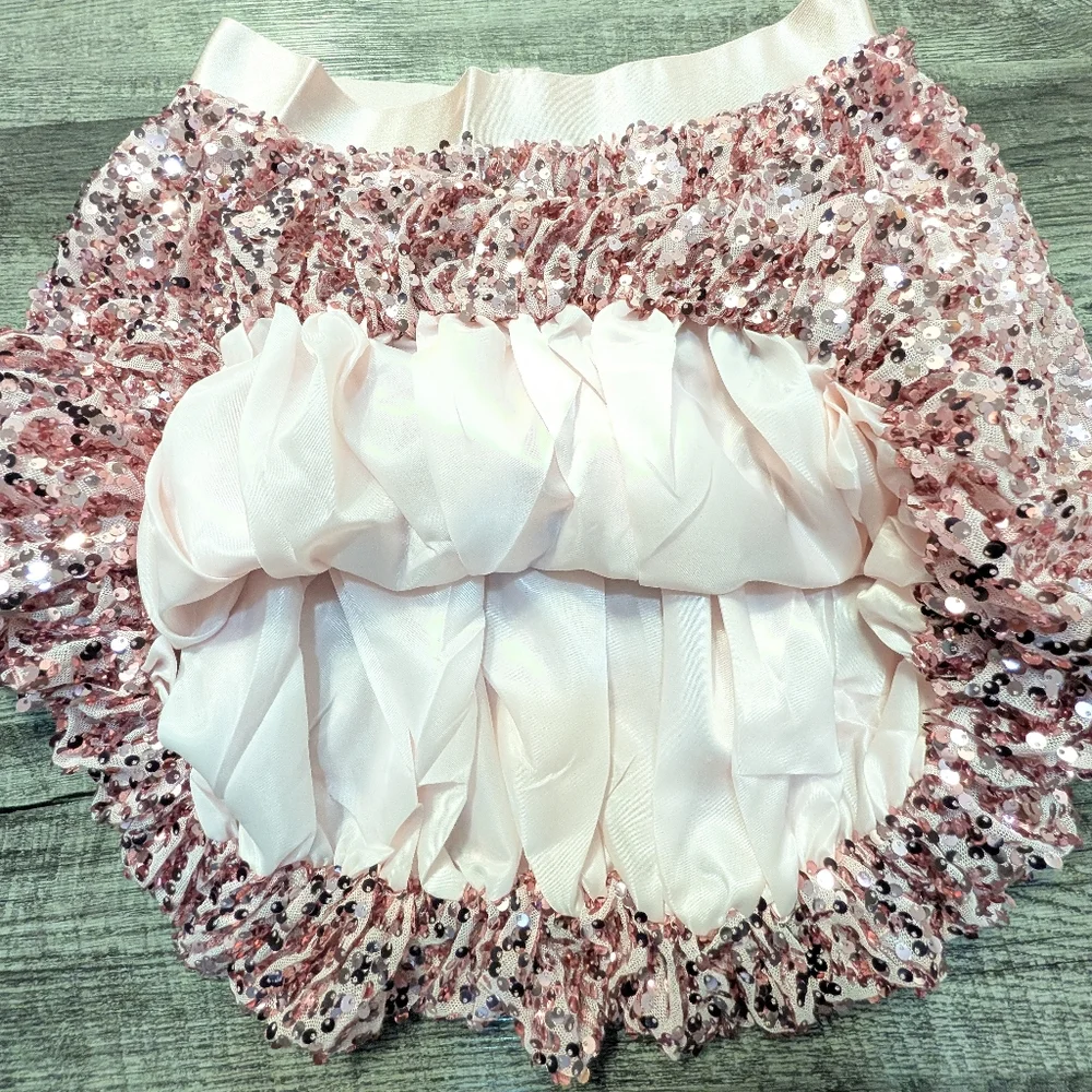 Pink Sequin Bubble Mini Skirt Large Y2K Party Glam NWT